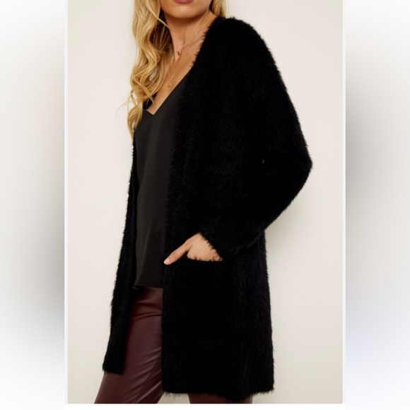 Free People Sweaters - Free People Black Faux Fur Fuzzy Cardigan